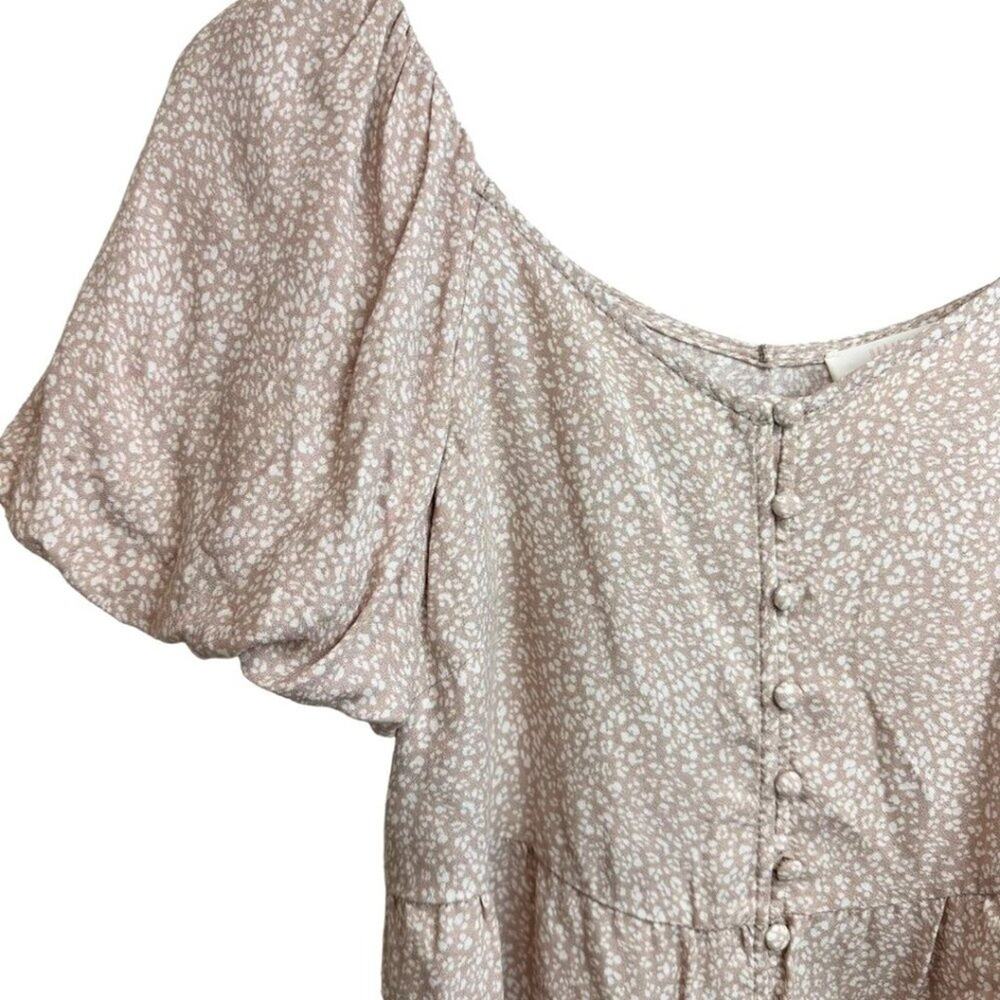Urban Romantics Boho Short Sleeve Blouse Tan and White M - Picture 2 of 6